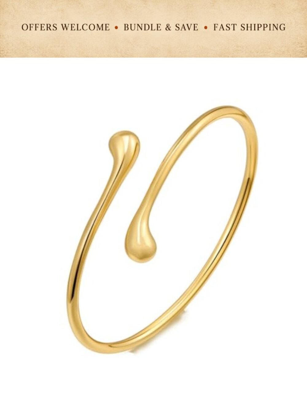 Golden Teardrop Coil Upper Arm Cuff Bracelet Minimalist Open Stackable